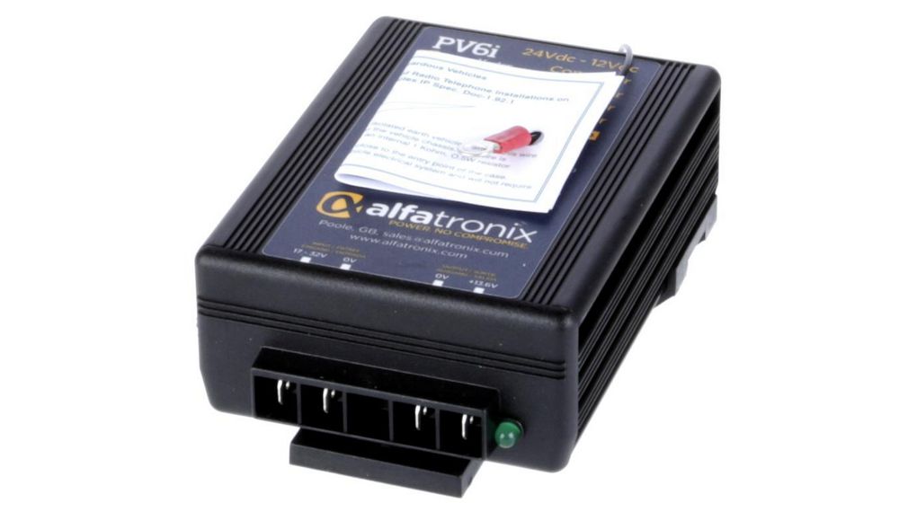 pv6i Alfatronix PV DC/DC Converter, 13.6V dc/ 6 A, 17V dc Input, 17V dc Input 72 W, Clip, 30 °C Max Temp -25 °C Min Temp