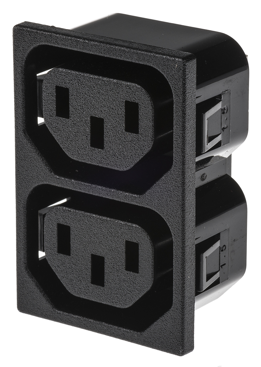 Bulgin 2 X C13 Straight Snap-in IEC Connector, 250V Male, 10A