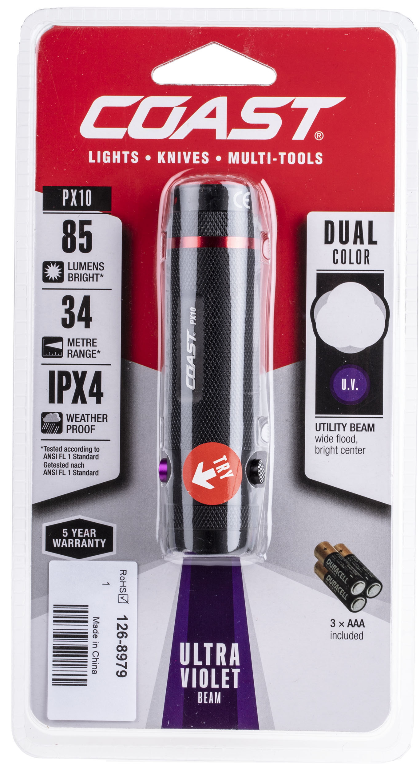 px10 Coast UV LED Torch Black 59 lm, 101 mm