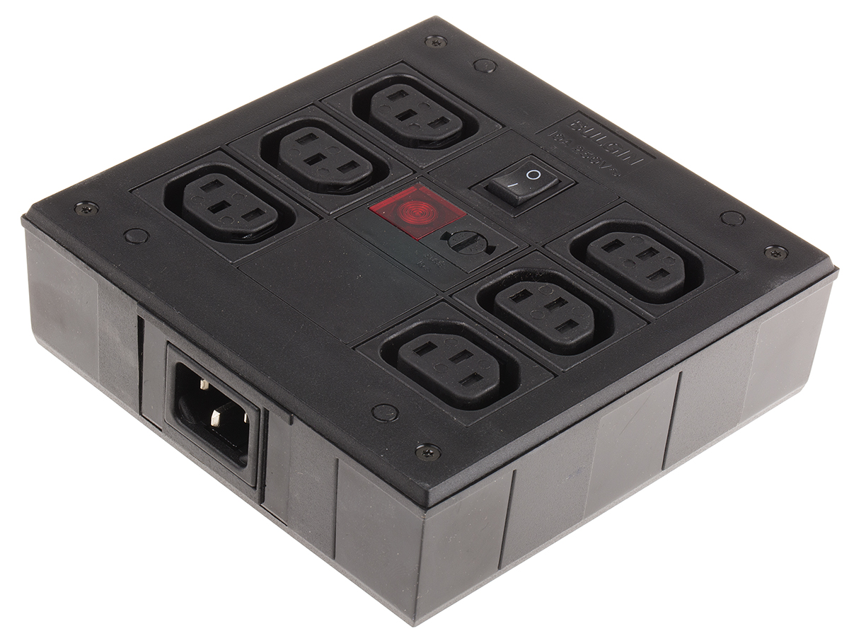 Bulgin IEC C13 6 Gang Socket Bar, 2m Cable Filtered, 10A, 250V Fused