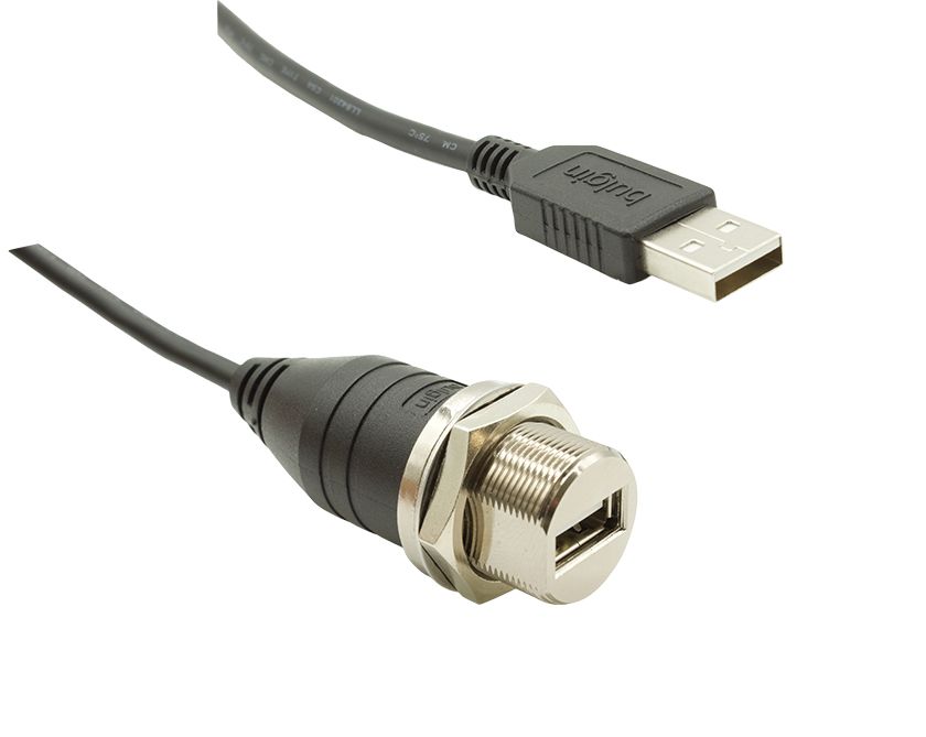 Bulgin USB Cable, Female USB Type A to Male, USB 2.0 USB Type A, Black, 0.5 m