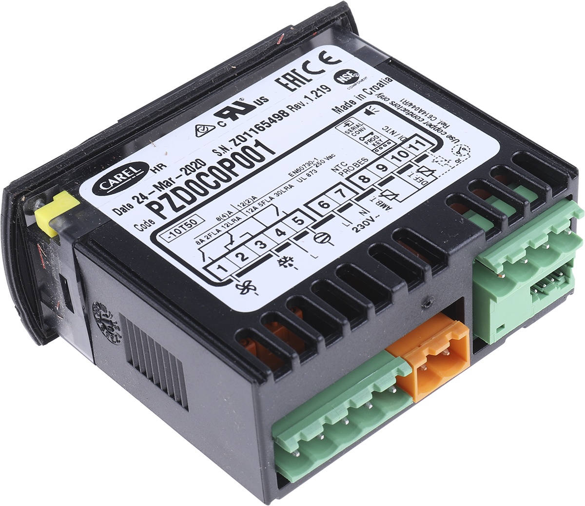 pzd0c0p001 Carel PZD Front On-Off Temperature Controller Relay 230V ac Electronic