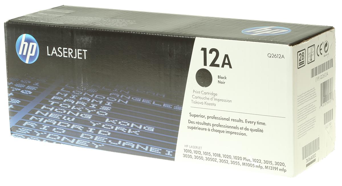 Hewlett Packard Q2612A Black Toner Cartridge, 1022, M1319F, 3015, 3050, 3055, 1020, 3052, 3030, 1012, 3020, 1018