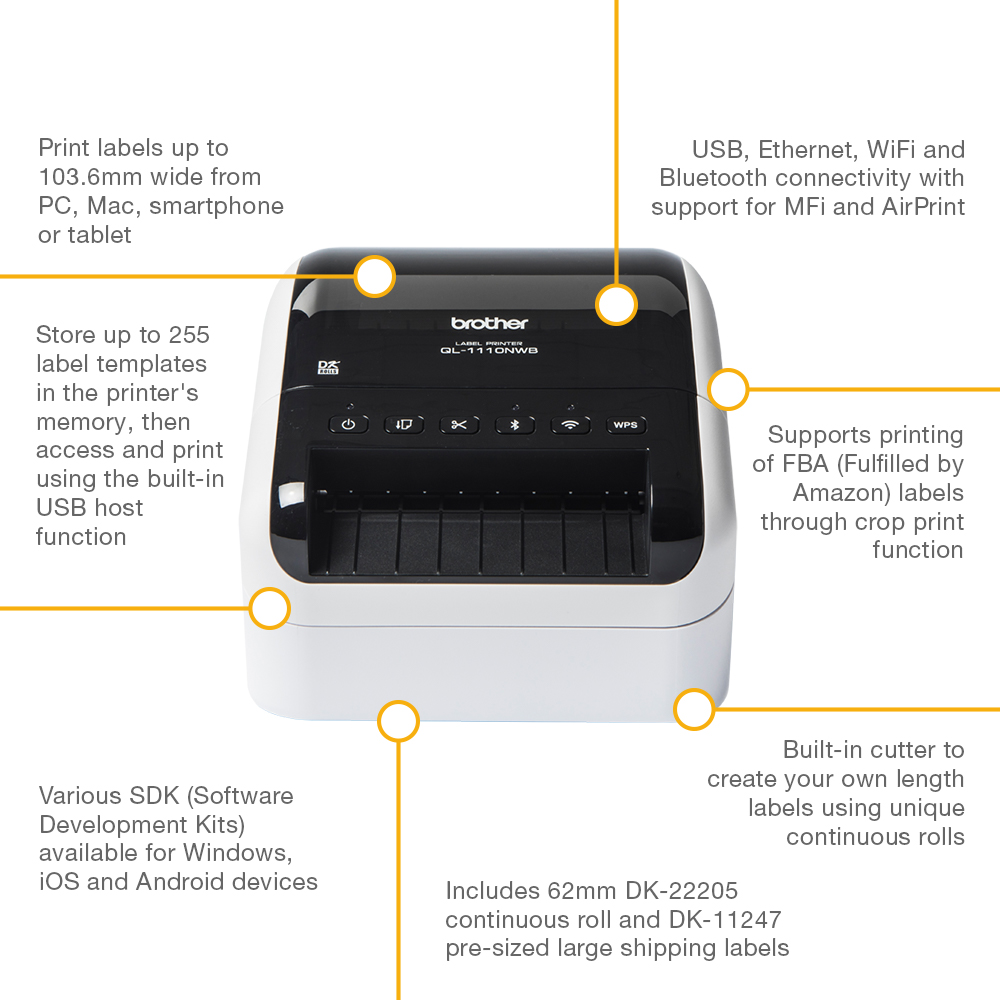 ql1110nwbczu1 Brother QL1110NWBC Label Printer, 103.6 mm Max Label Width