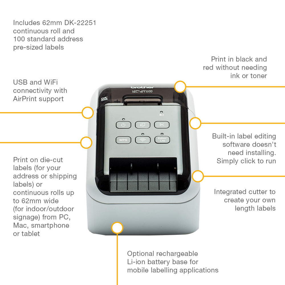 ql810wc Brother QL810WC Label Printer, 62 mm Max Label Width