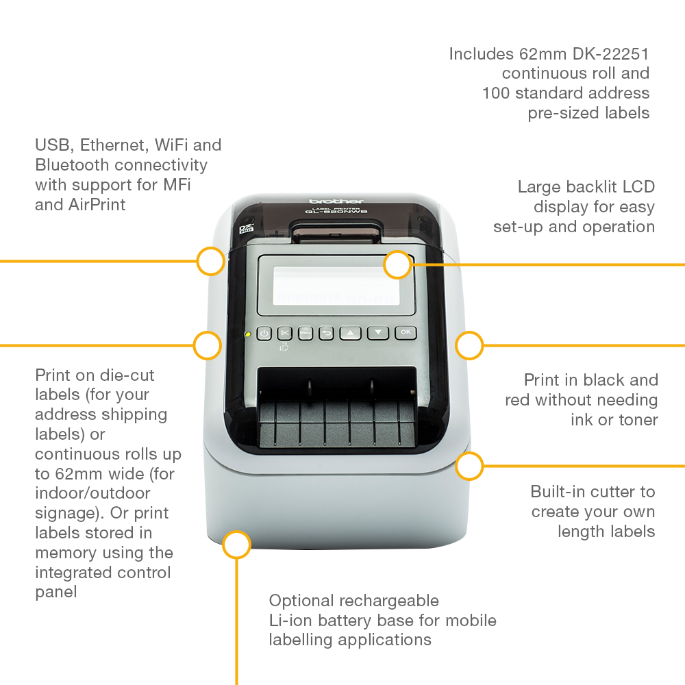 ql820nwbc Brother QL820NWBC Label Printer, 62 mm Max Label Width