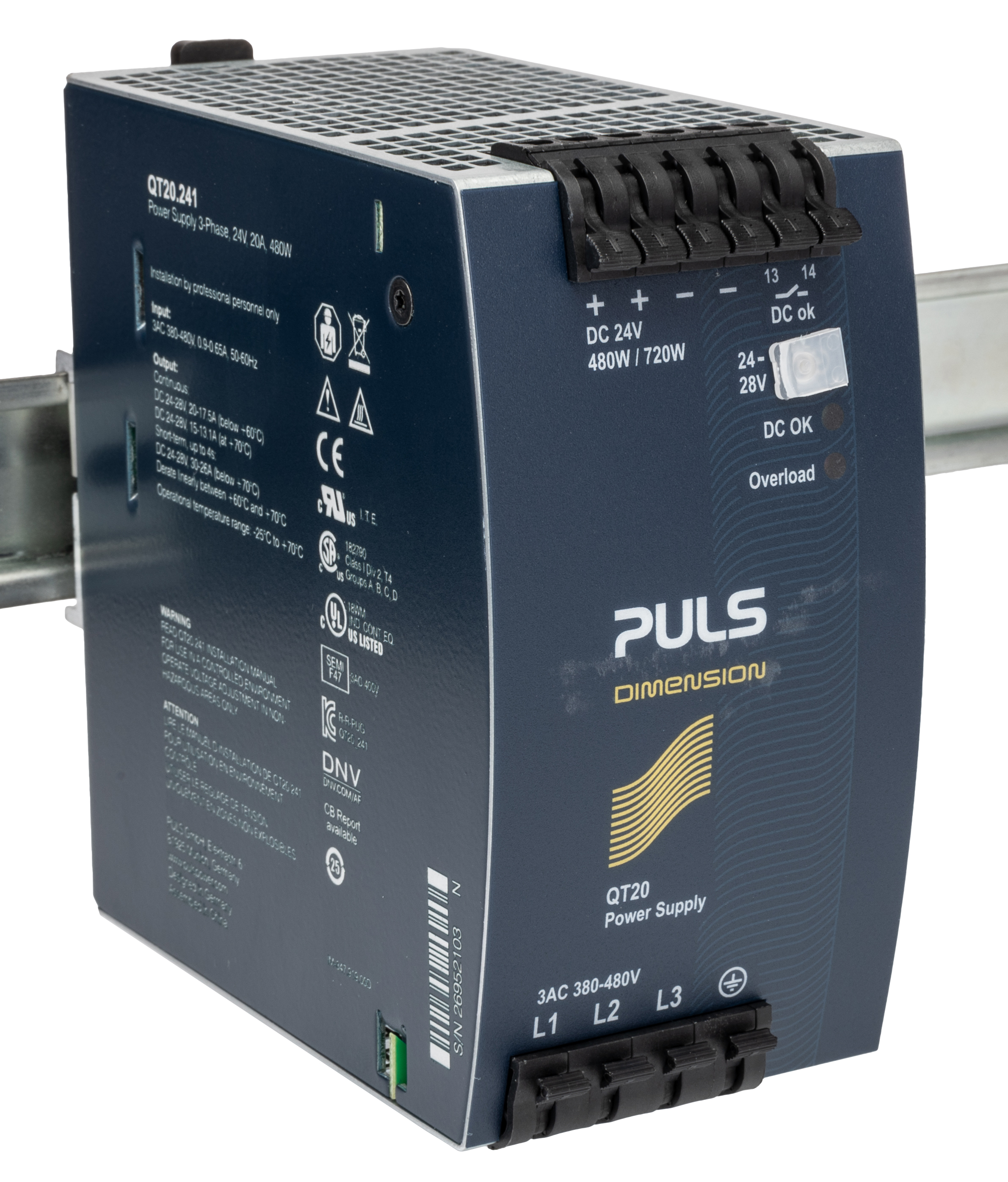 PULS DIMENSION Switched Mode DIN Rail Power Supply 480V ac AC Input 28V dc, 20 A Output DC 480 W
