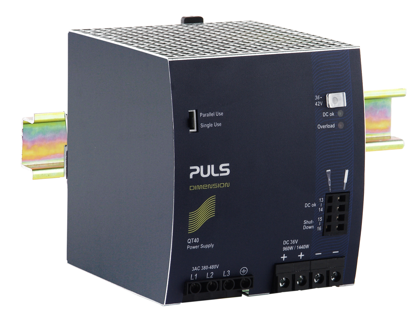 PULS QT40 DIN Rail DIN Rail Power Supply 480V ac AC Input 36V, 26.7 A Output DC 960 W