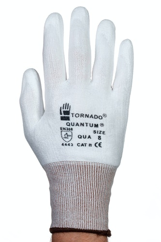 Tornado Quantum White Polyurethane Work Gloves, Size 9, Polyurethane Coating