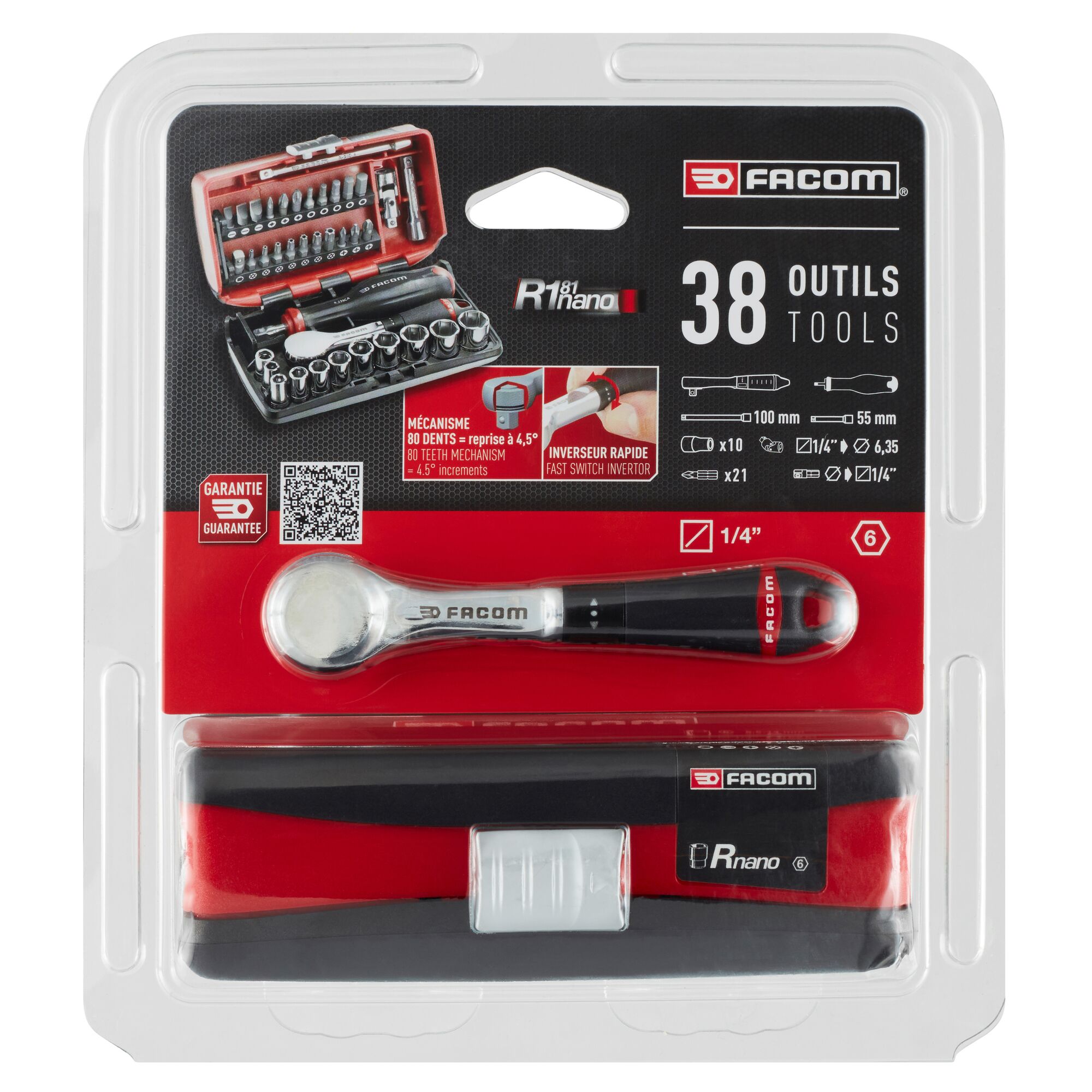 Facom 38-Piece 1/4 in Hexagon Ratchet Socket Set