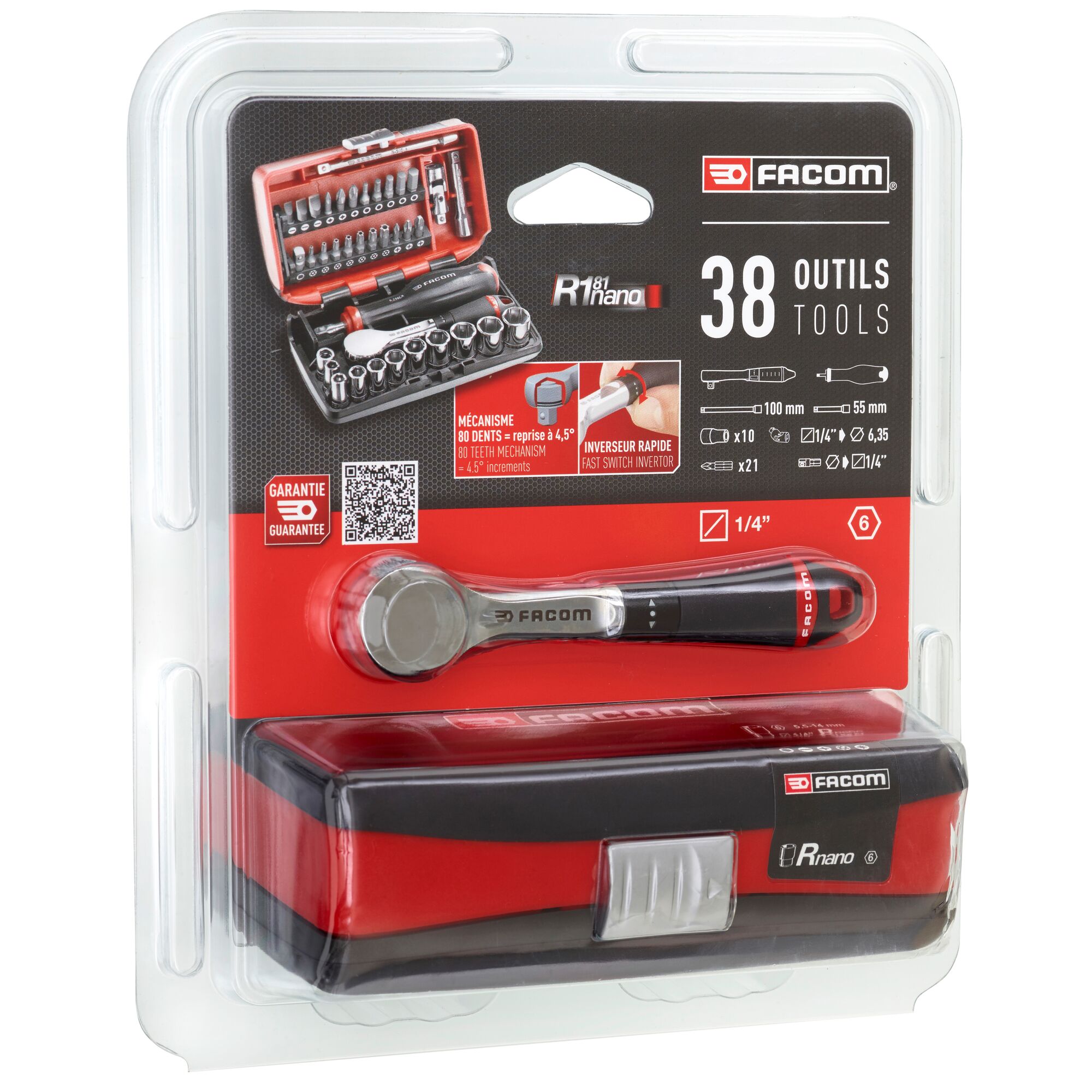 r181nanopb Facom 38-Piece 1/4 in Hexagon Ratchet Socket Set