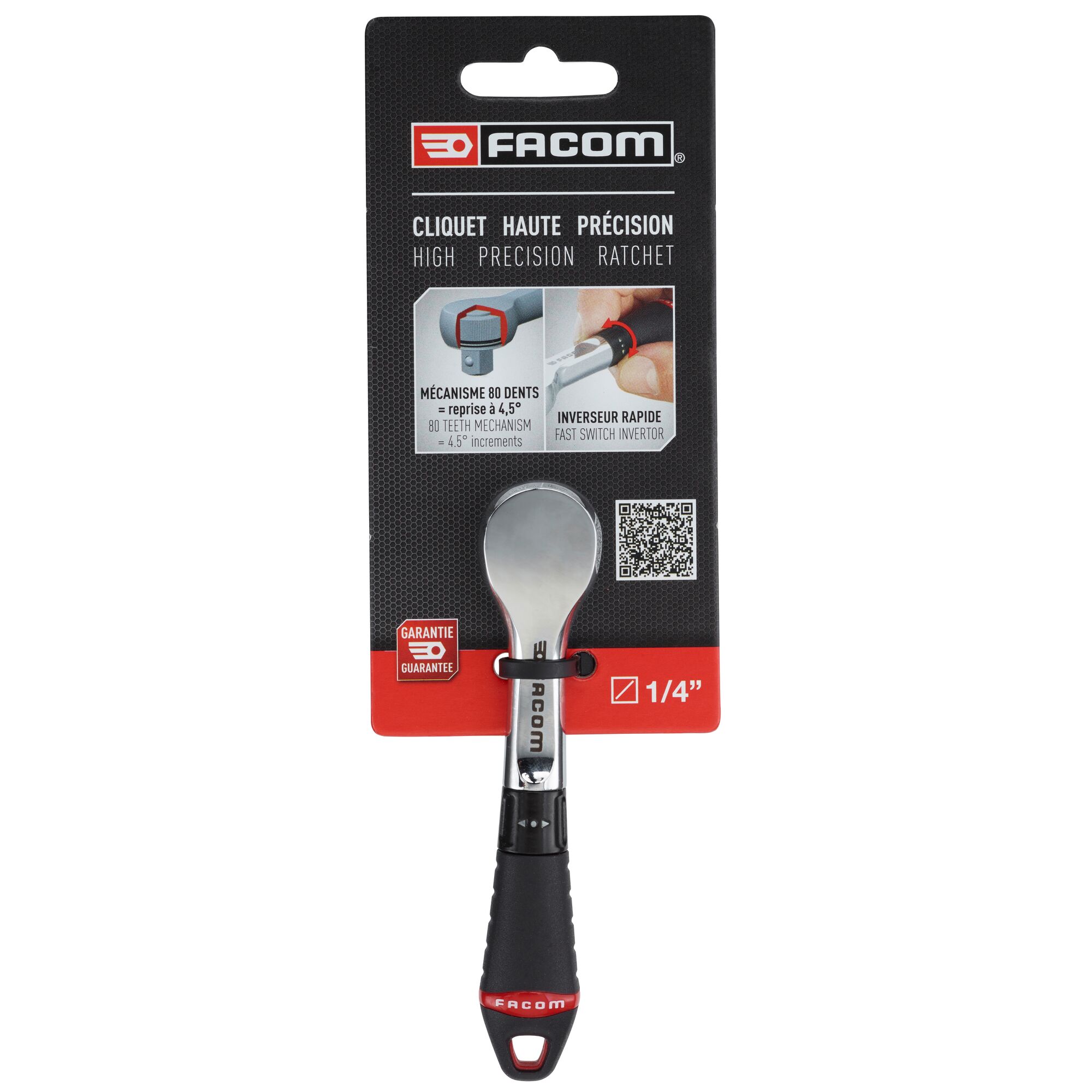 Facom R.181PB 1/4 in Ratchet with Bi-Material Elastomer Handle, 121.2mm Overall
