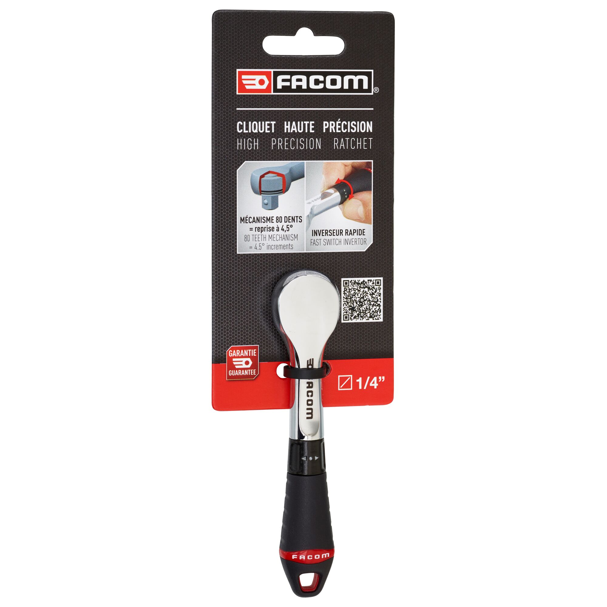 r181pb Facom R.181PB 1/4 in Ratchet with Bi-Material Elastomer Handle, 121.2mm Overall