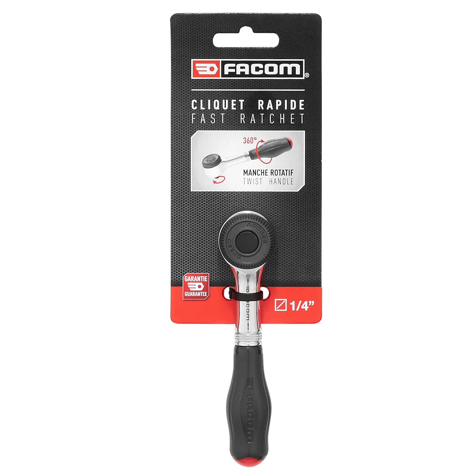 Facom R.360PB 1/4 in Ratchet with Bi-Material Elastomer Handle, 106mm Overall