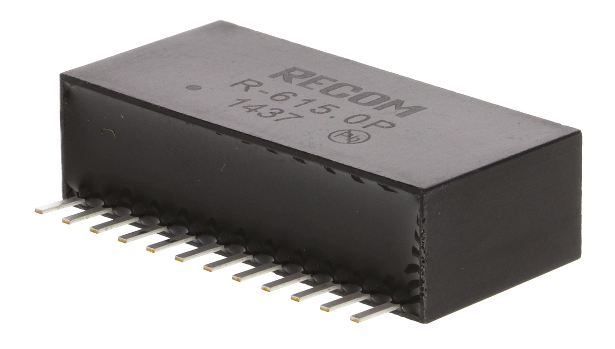 Recom R-6xxxP_D DC/DC Converter, 5V dc/ 1 A, 24V dc Input, 9V, Through Hole, 85 °C Max Temp -40 °C Min Temp, SIP