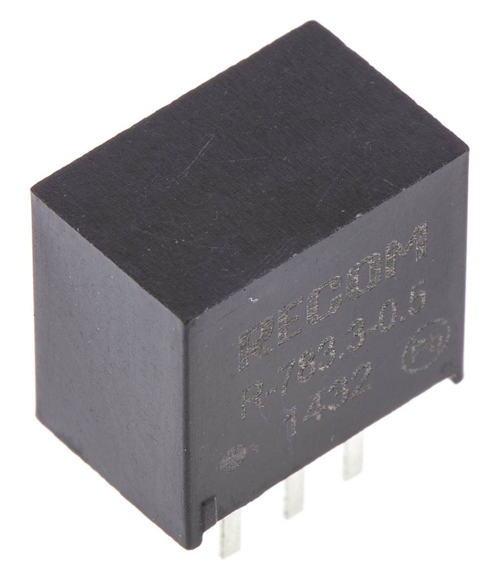 Recom Switching Regulator, Through Hole, 3.3V dc Output Voltage, 500 mA Output Current, 1 Outputs