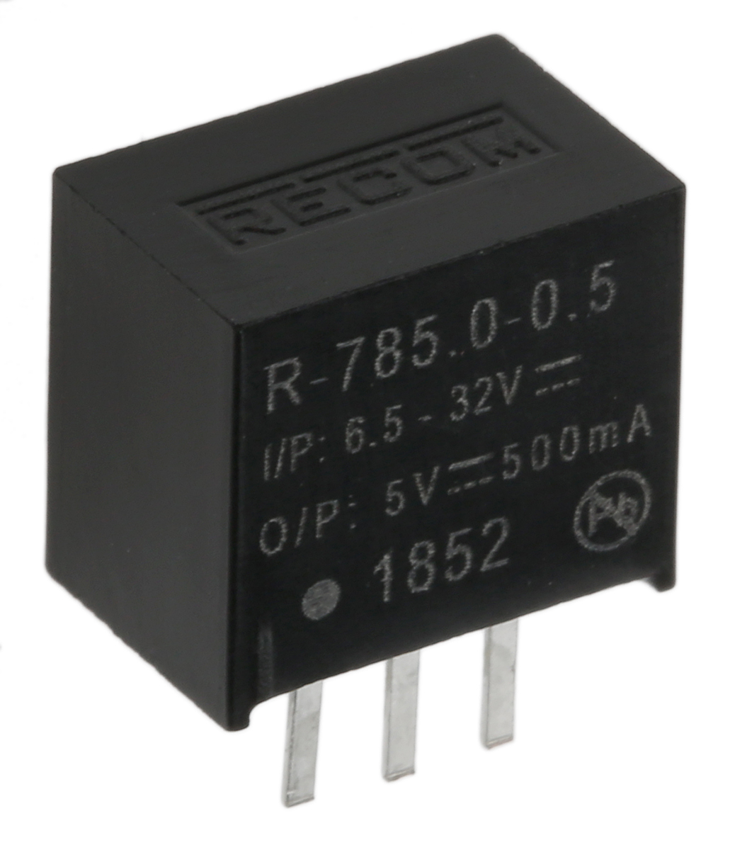Recom Switching Regulator, Through Hole, 5V dc Output Voltage, 500 mA Output Current, 1 Outputs