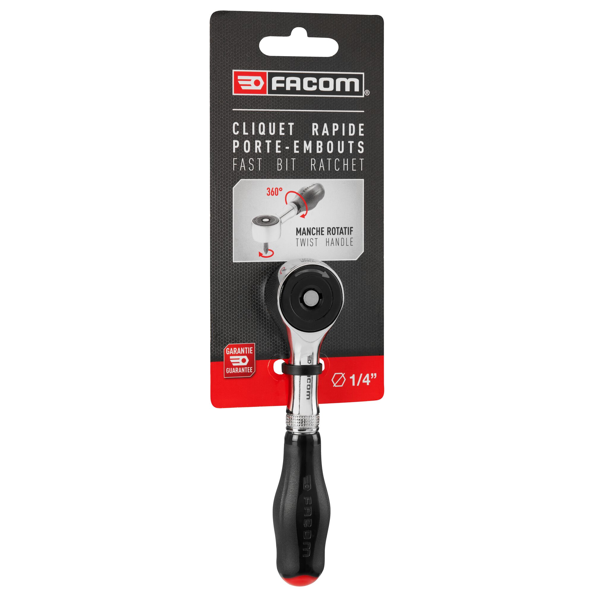 Facom R.PE360PB 1/4 in Ratchet with Bi-Material Elastomer Handle, 120mm Overall