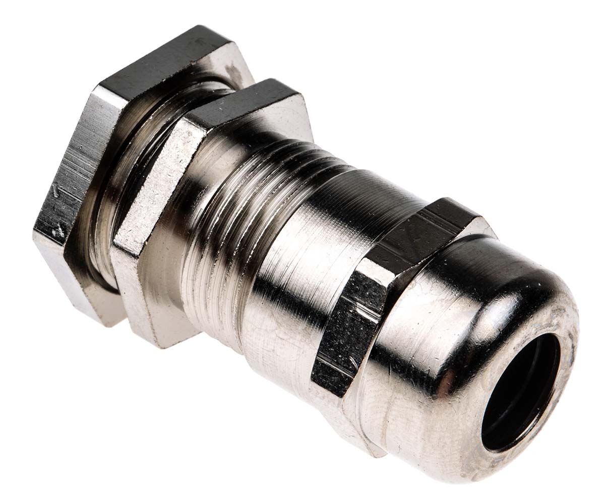 SIB WADI-TEC Series Metallic Nickel Plated Brass Cable Gland, M20 Thread, 7 mm min., 10.5 mm max., IP68
