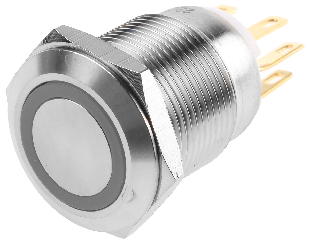 EOZ R Series Illuminated Push Button Switch, Momentary, Panel, 19.2 mm Cutout, SPDT, Blue LED, IP65 250 V ac