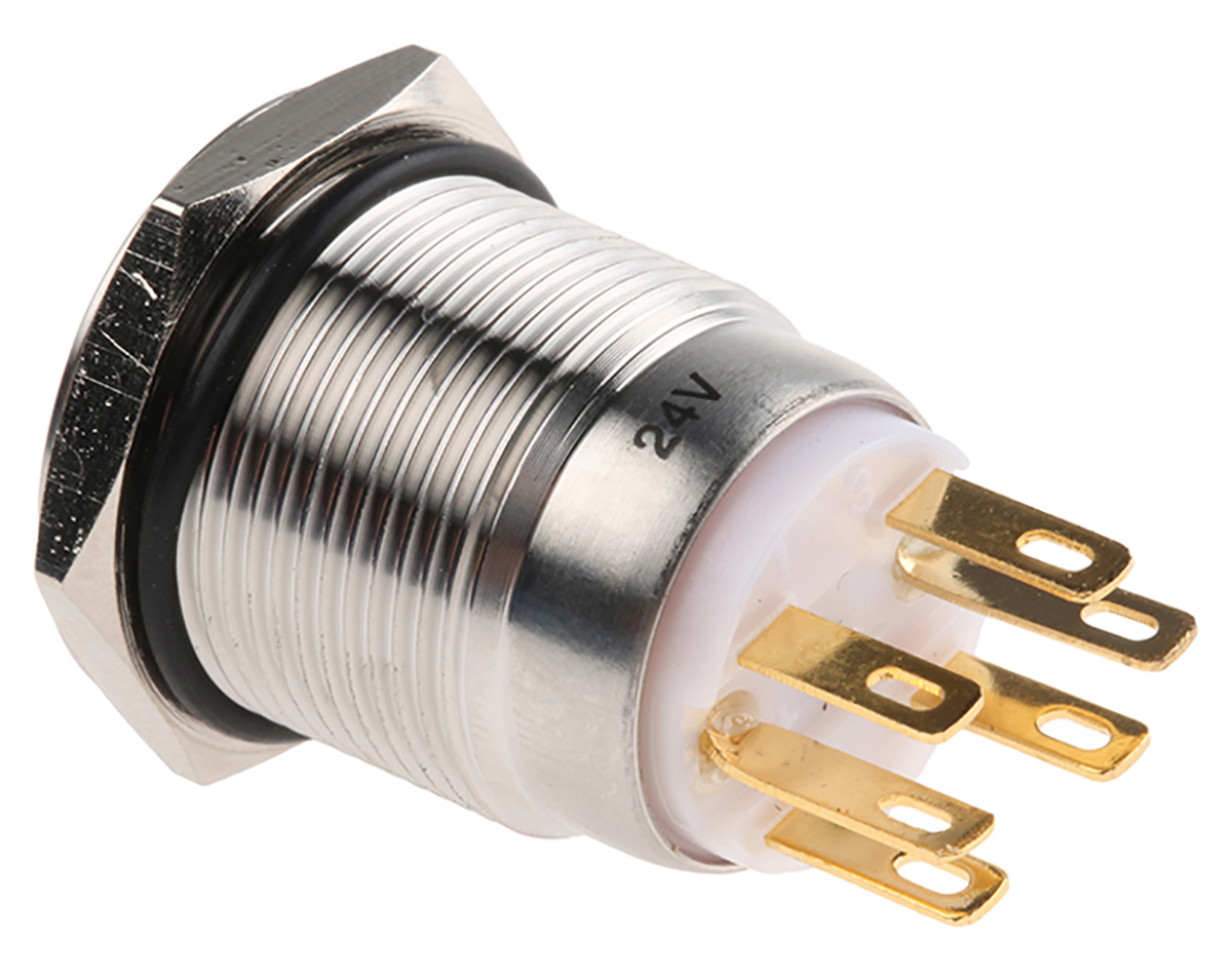 r19ffsspagrg24 EOZ R Series Illuminated Push Button Switch, Momentary, Panel, 19 mm Cutout, DPDT, Green LED, IP65 250 V ac