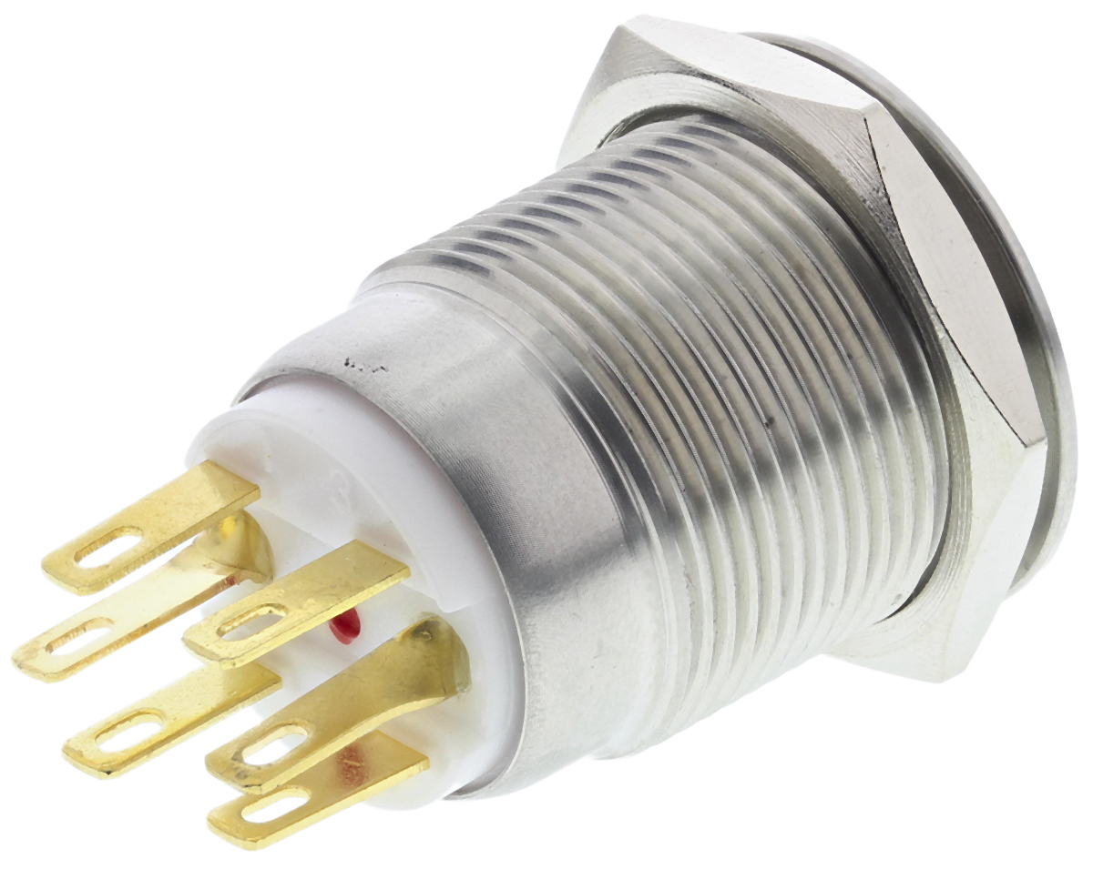 r19ffsspagrr24 EOZ R Series Illuminated Push Button Switch, Momentary, Panel, 19.2 mm Cutout, SPDT, Red LED, IP65 250 V ac