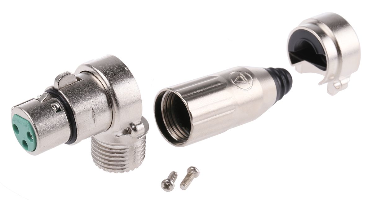 Switchcraft Cable XLR Connector, Right Angle Female, 3 Way, Silver Plating