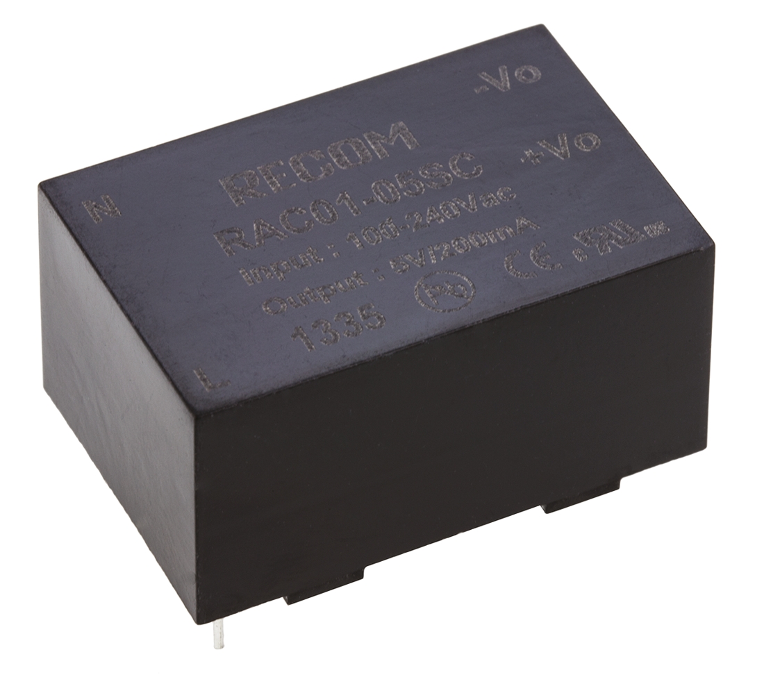 Recom Switching Power Supply, RAC01-05SC 5V dc, 200mA, 1 W, Input 90V ac to  277V ac