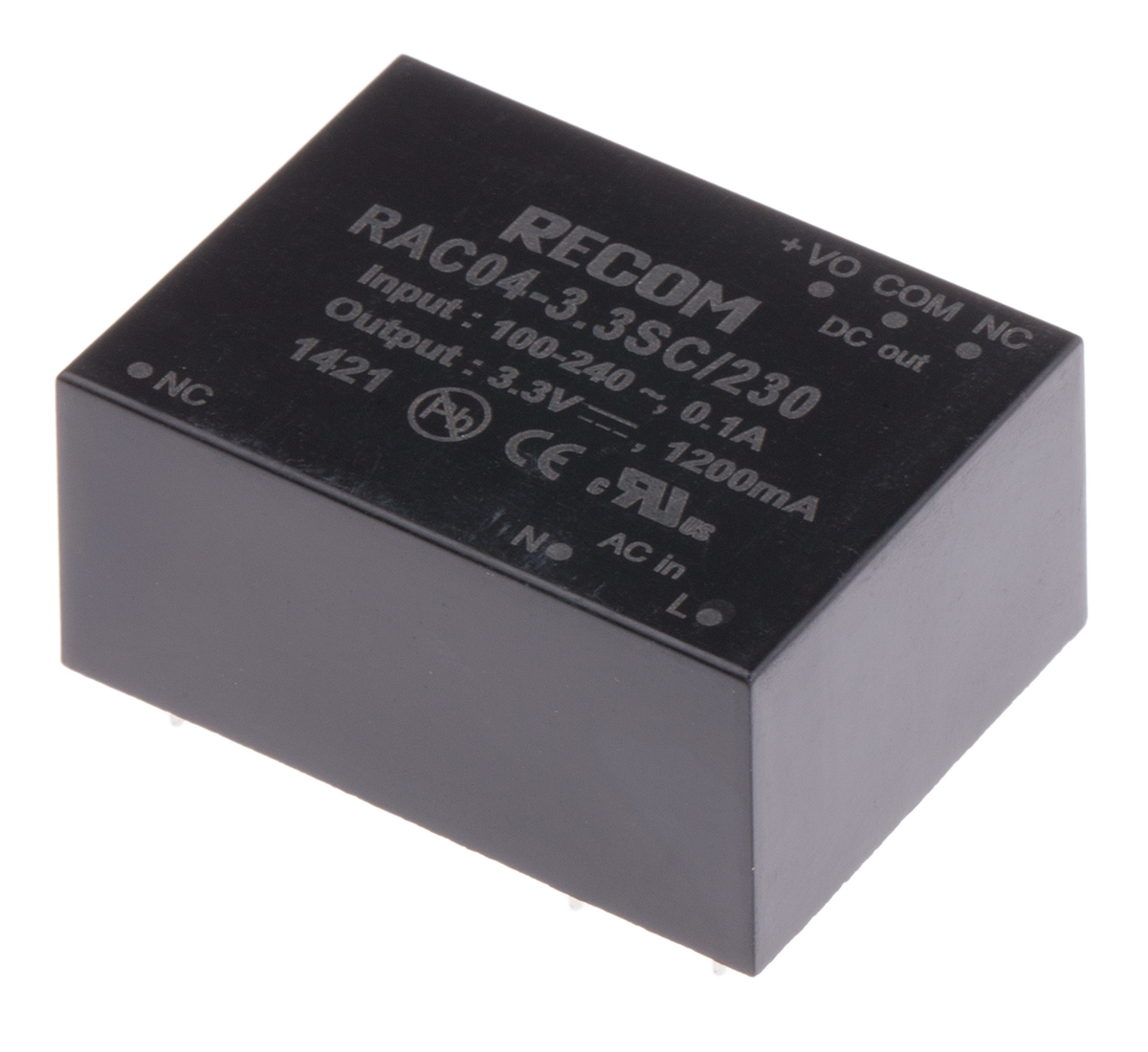 Recom Switching Power Supply, RAC04-3.3SC/230 3.3V dc, 1.2A, 4 W, Input 80V ac to  305V ac