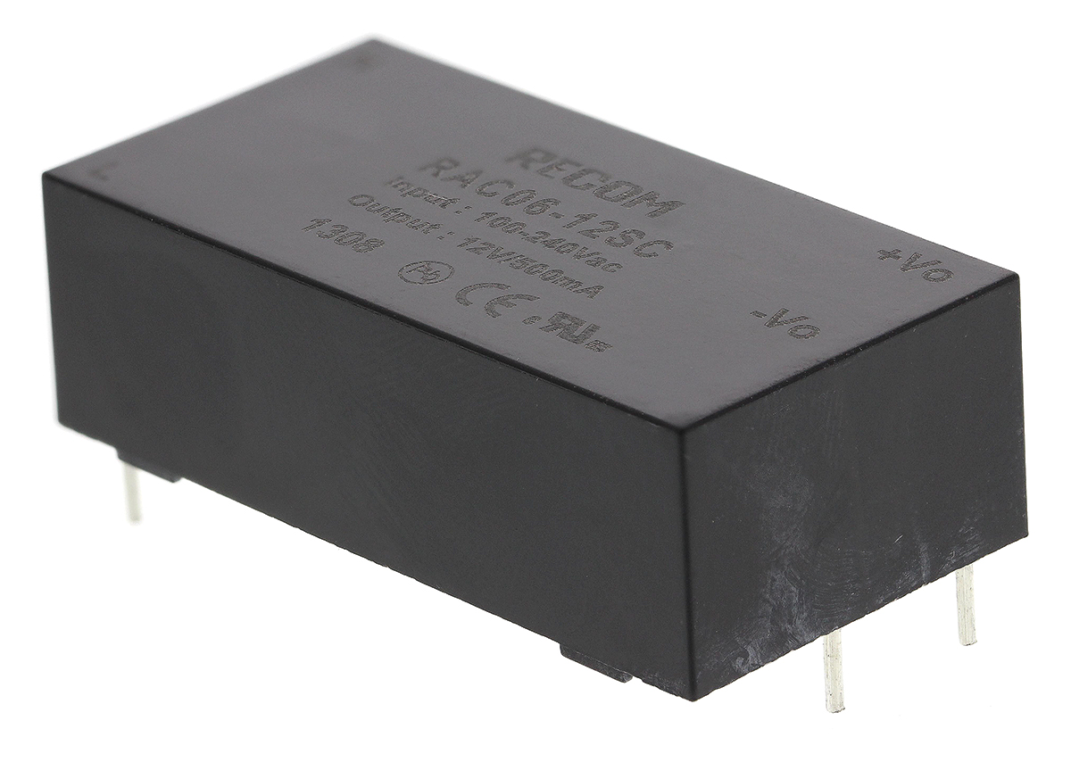 Recom Switching Power Supply, RAC06-12SC 12V dc, 500mA, 6 W, Input 90V ac to  264V ac