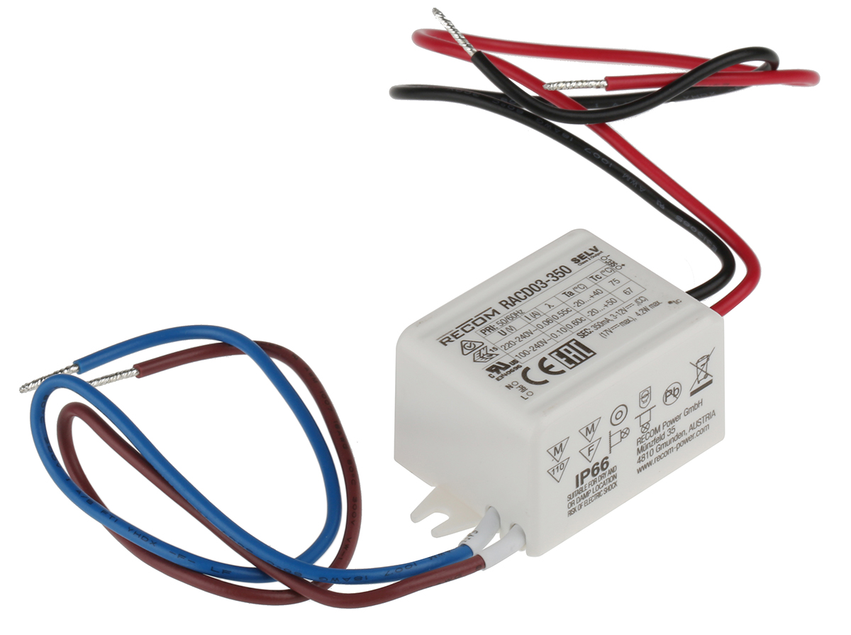Recom LED Driver, 15V dc, 3 V dc Output, 3 W Output, 350mA