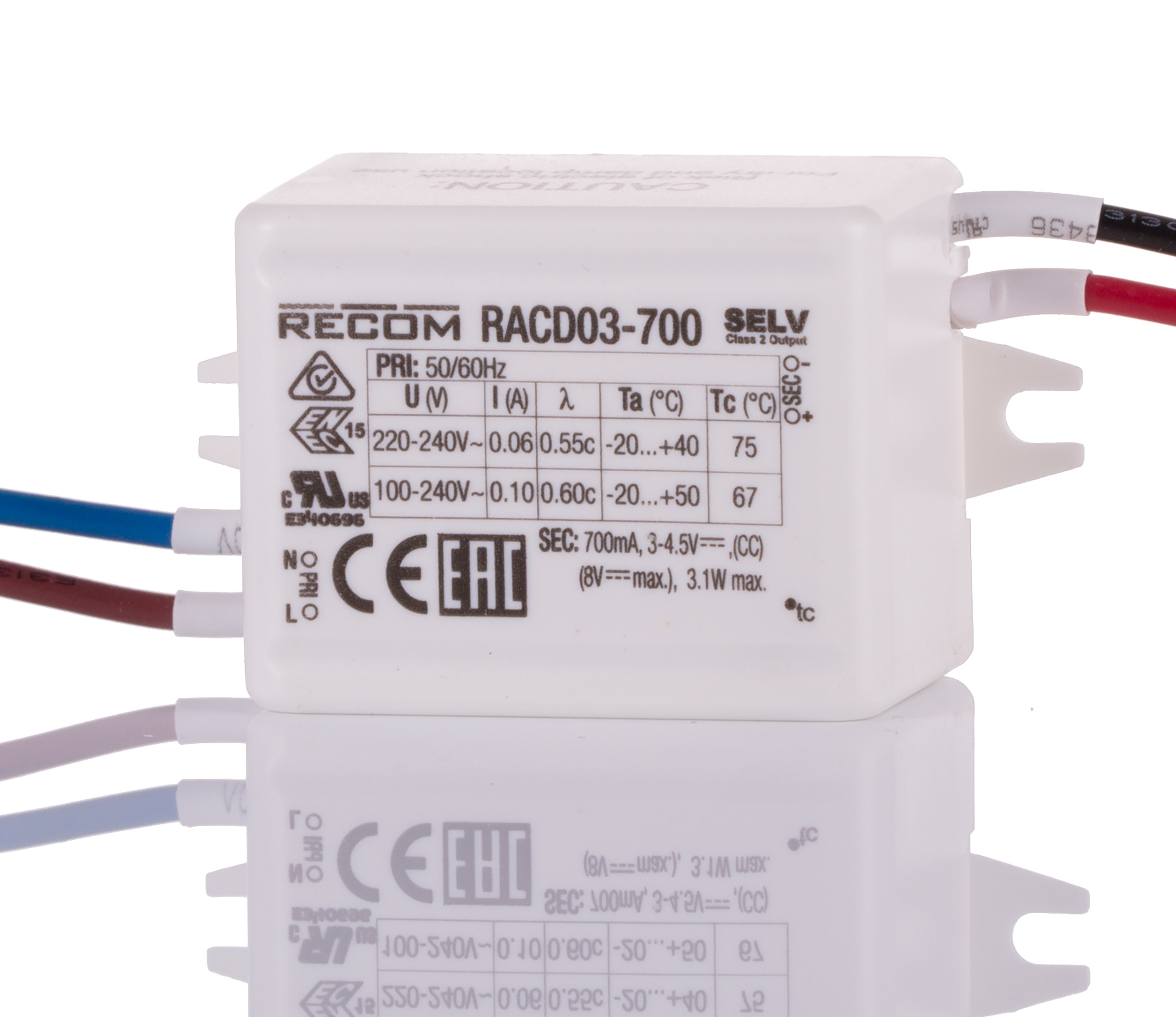 racd03-700 Recom LED Driver, 3V dc, 6 V dc Output, 3 W Output, 700mA