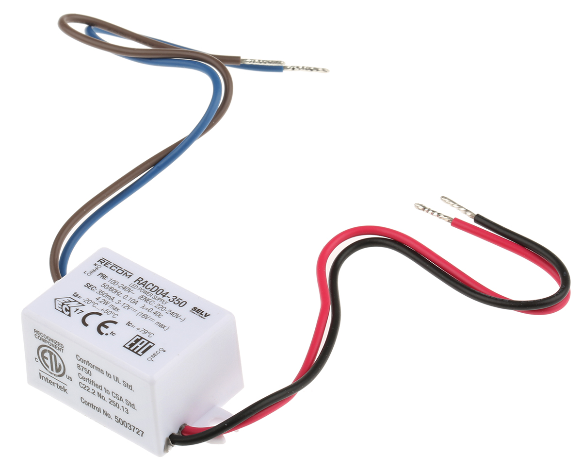 racd04-350 Recom LED Driver, 12V dc, 3 V dc Output, 4.2 W Output, 350mA