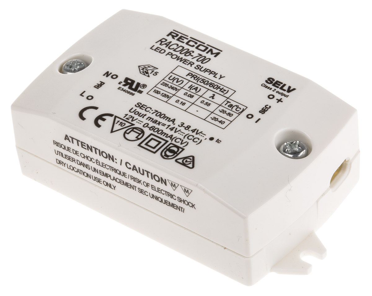Recom LED Driver, 12V dc, 3 V dc Output, 6 W Output, 700mA