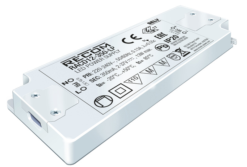 racd12-500-lp Recom LED Driver, 2V dc, 24 V dc Output, 12 W Output, 500mA