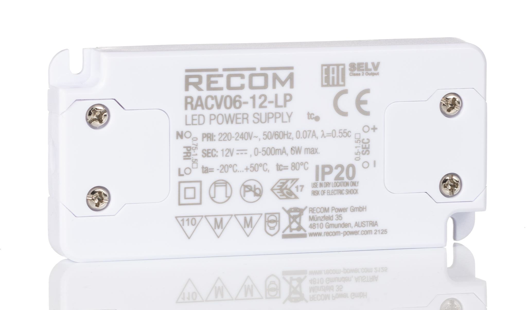 Recom LED Driver, 12V dc Output, 6 W Output, 500mA