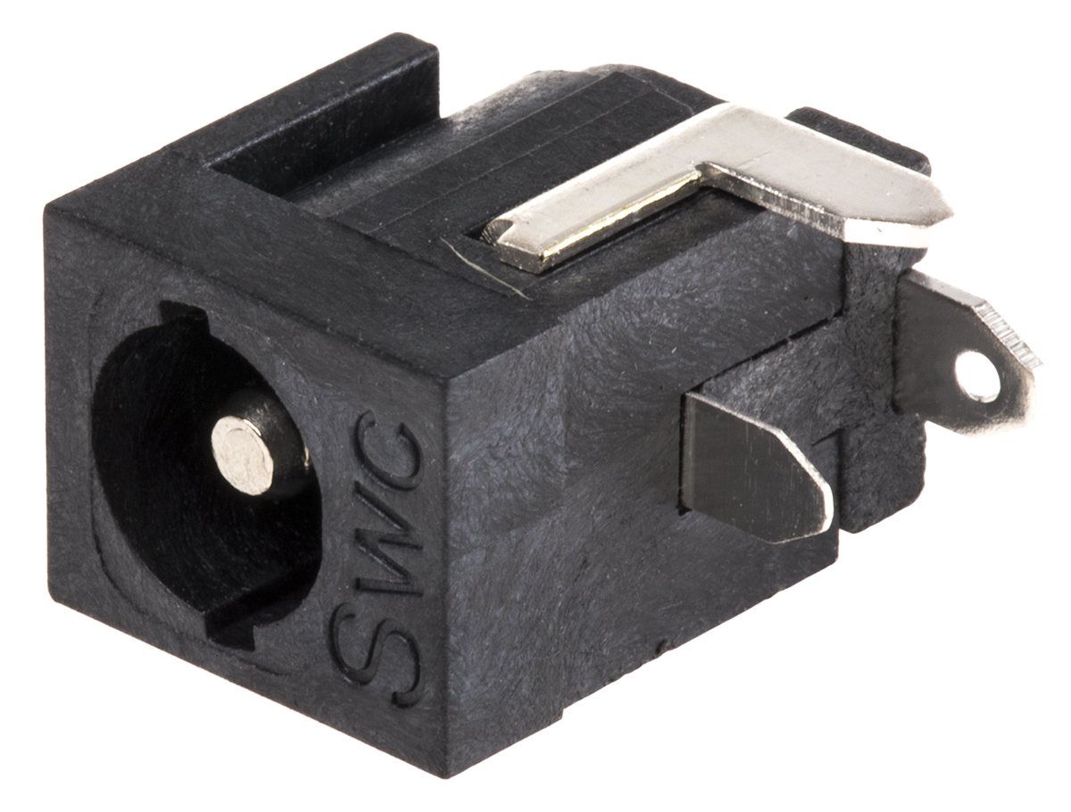 Switchcraft Right Angle DC Socket 5A, 24V, PCB, length 14.5 mm, Silver