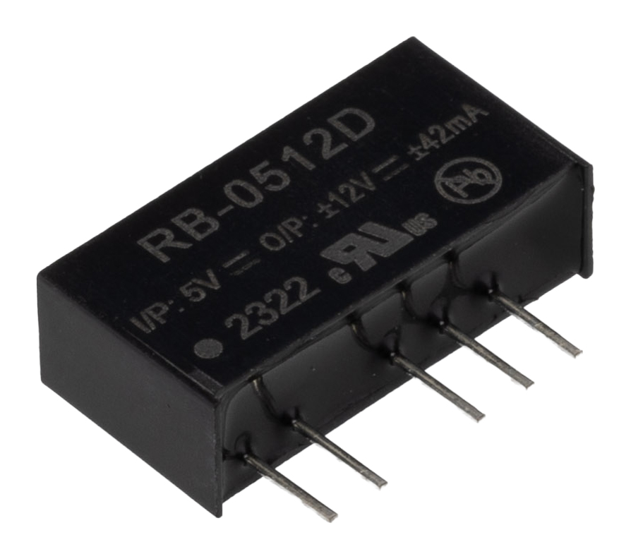 Recom RB DC/DC Converter, 12V dc, -12 V dc/ 42 mA, 5V dc Input, 4.5V Input 1 W, Through Hole, 85 °C Max Temp -40 °C Min