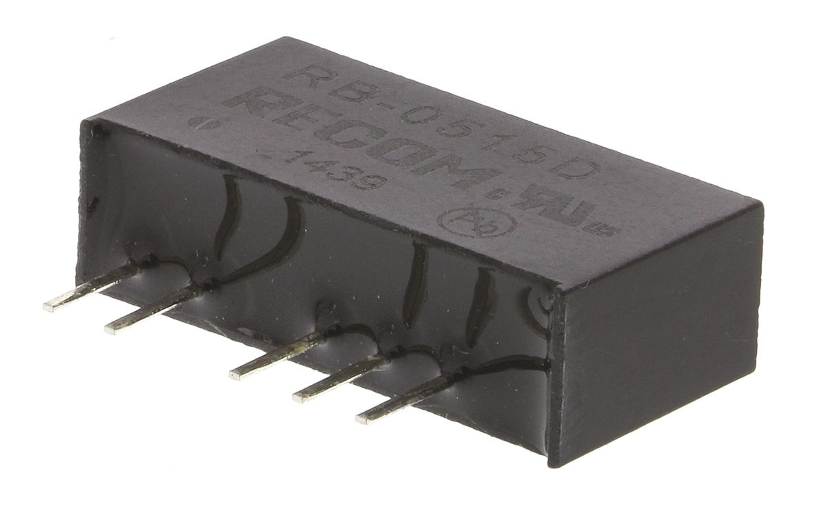 Recom RB DC/DC Converter, 15V dc, -15 V dc/ 33 mA, 5V dc Input, 4.5V Input 1 W, Through Hole, 85 °C Max Temp -40 °C Min