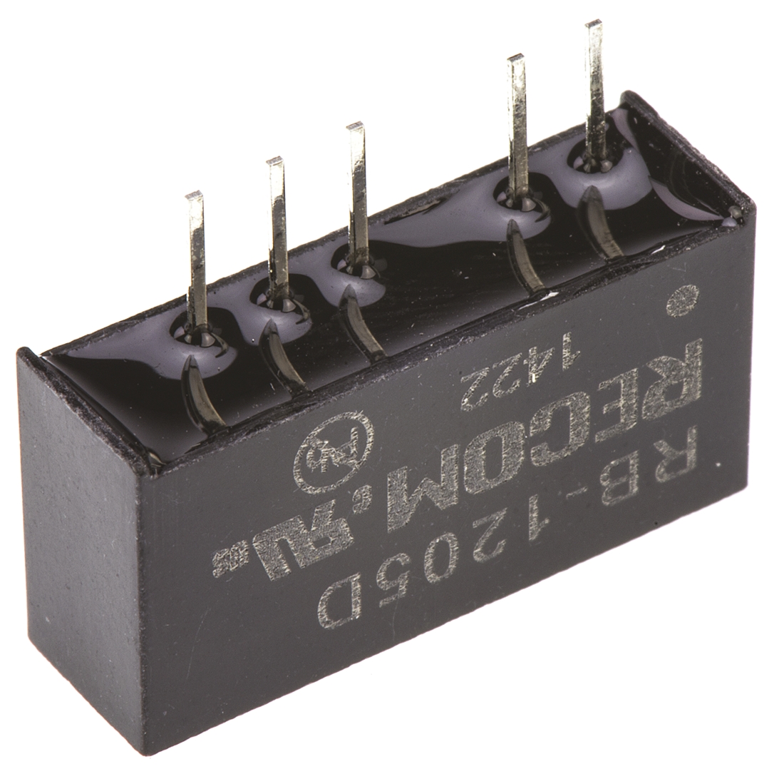 rb-1205d Recom RB DC/DC Converter, 5V, -5 V/ 100 mA, 13.2V dc Input, 10.8V Input 1 W, Through Hole, 85 °C Max Temp -40 °C Min