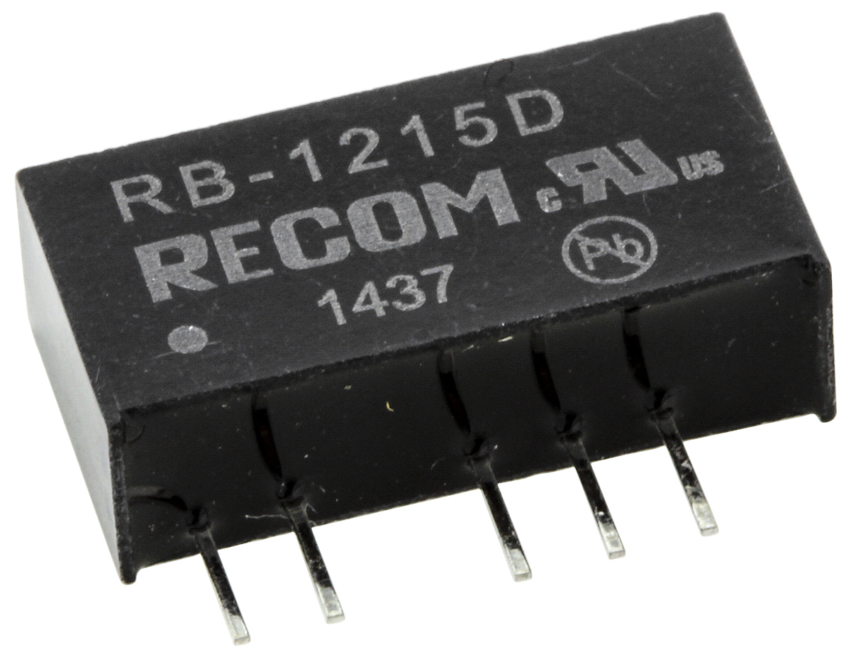 Recom RB DC/DC Converter, 15V dc, -15 V dc/ 33 mA, 12V dc Input, 3.3V Input 1 W, Through Hole, 85 °C Max Temp -40 °C Min