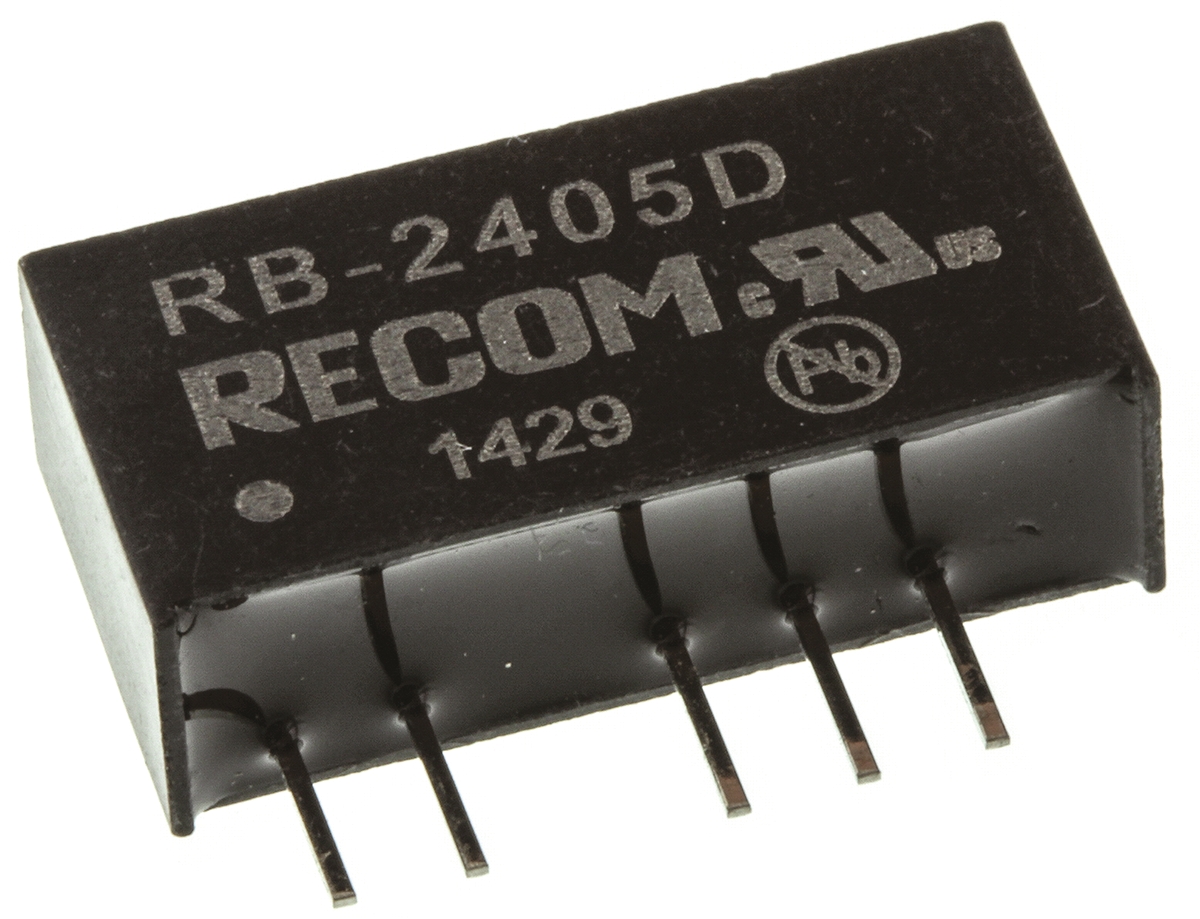 Recom RB DC/DC Converter, 5V dc, -5 V dc/ 100 mA, 24V dc Input, 21.6V Input 1 W, Through Hole, 85 °C Max Temp -40 °C Min