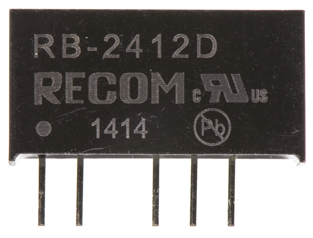 rb-2412d Recom RB DC/DC Converter, 12V dc, -12 V dc/ 42 mA, 24V dc Input, 21.6V Input 1 W, Through Hole, 85 °C Max Temp -40 °C