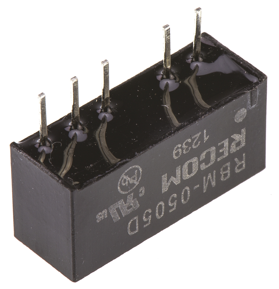 rbm-0505d Recom RBM DC/DC Converter, 5V dc/ 100 mA, 5V dc Input, 4.5V Input 1 W, Through Hole, 85 °C Max Temp -40 °C Min Temp,