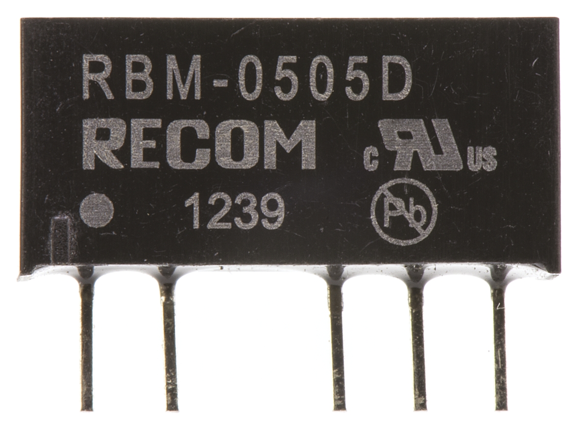 rbm-0505d Recom RBM DC/DC Converter, 5V dc/ 100 mA, 5V dc Input, 4.5V Input 1 W, Through Hole, 85 °C Max Temp -40 °C Min Temp,