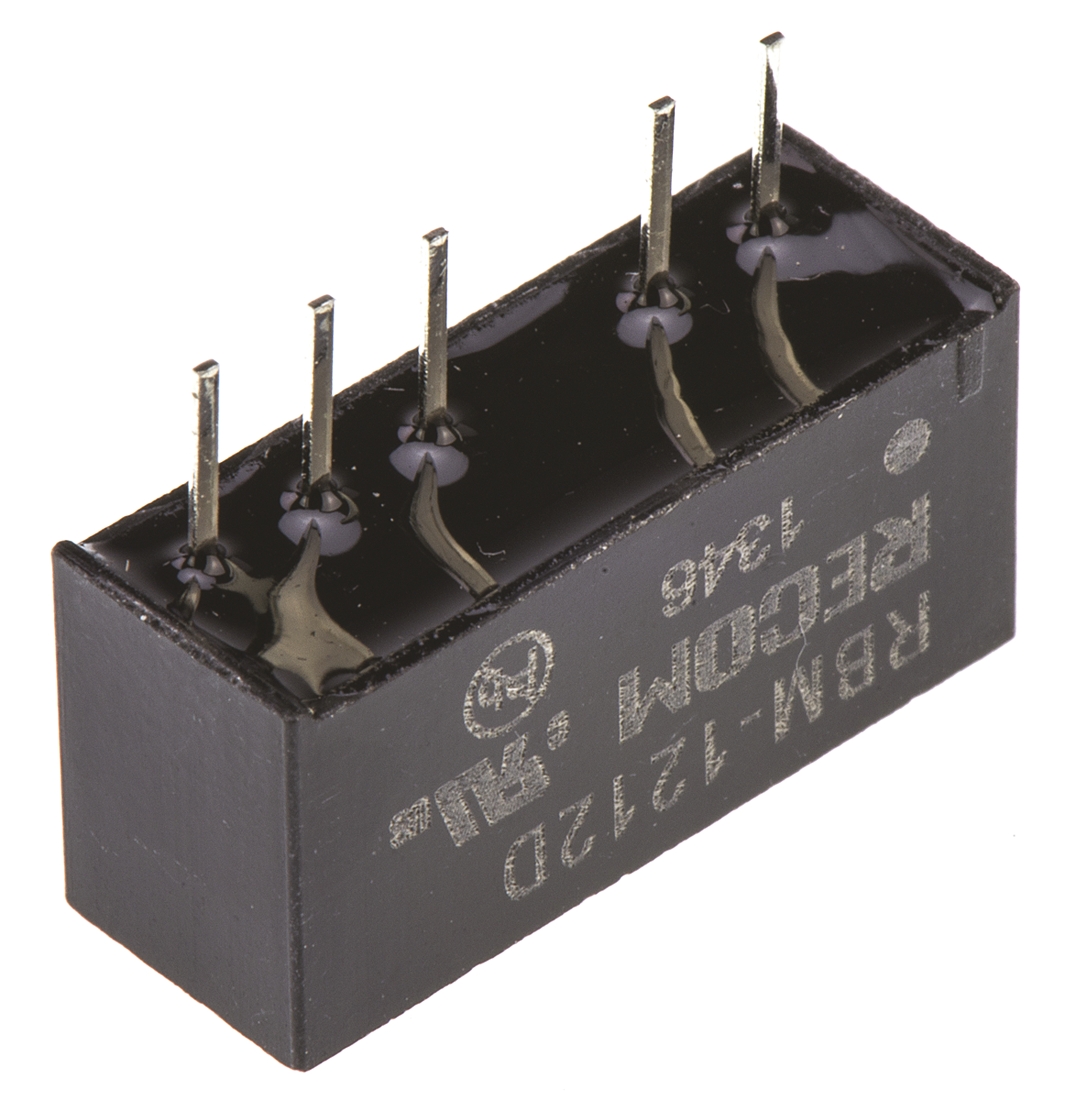 rbm-1212d Recom RBM DC/DC Converter, 12V dc/ 41 mA, 13.2V dc Input, 10.8V Input 1 W, Through Hole, 85 °C Max Temp -40 °C Min Temp,