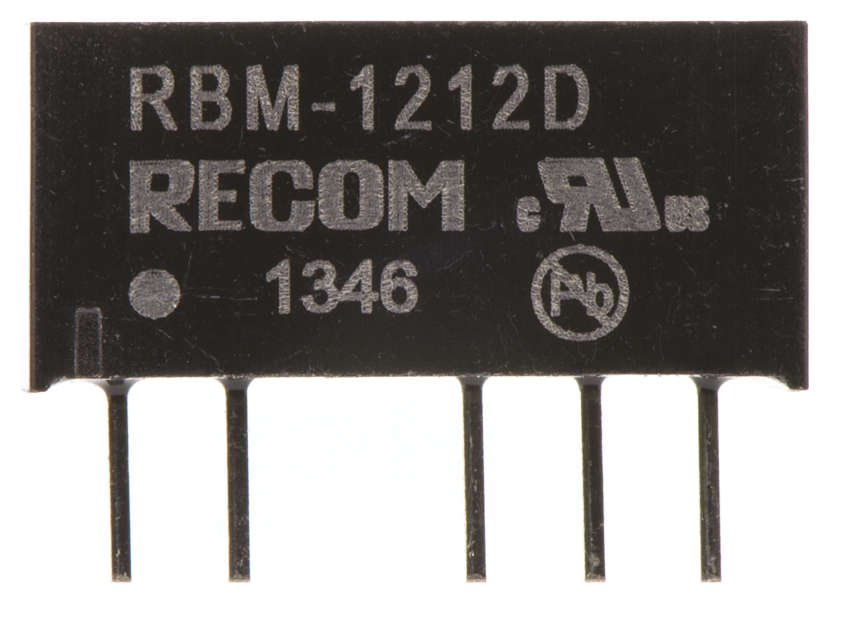 rbm-1212d Recom RBM DC/DC Converter, 12V dc/ 41 mA, 13.2V dc Input, 10.8V Input 1 W, Through Hole, 85 °C Max Temp -40 °C Min Temp,