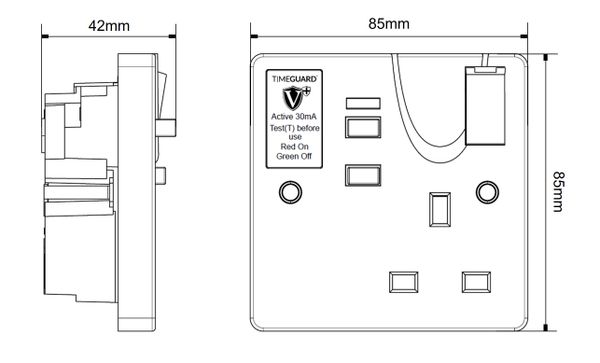 rcd02wpvn Timeguard 13A, Double Pole 1 RCD Socket, Plastic, Metal, Surface Switched, BS1363-2, BS7288, 230V ac, Metal, White