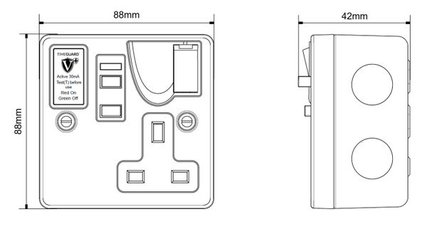 rcd03mavn Timeguard 13A, Active 1 RCD Socket, Plastic, Metal, Surface, Recessed Switched, BS7288, BS1363-2, 230V ac, White, Metal