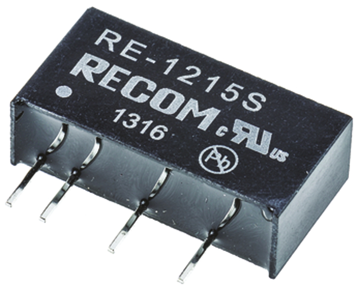 Recom DC/DC Converter, 15V/ 66 mA, 24V Input, 3.3V Input 1 W, Through Hole, 85 °C Max Temp -40 °C Min Temp, 7-Pin SIP